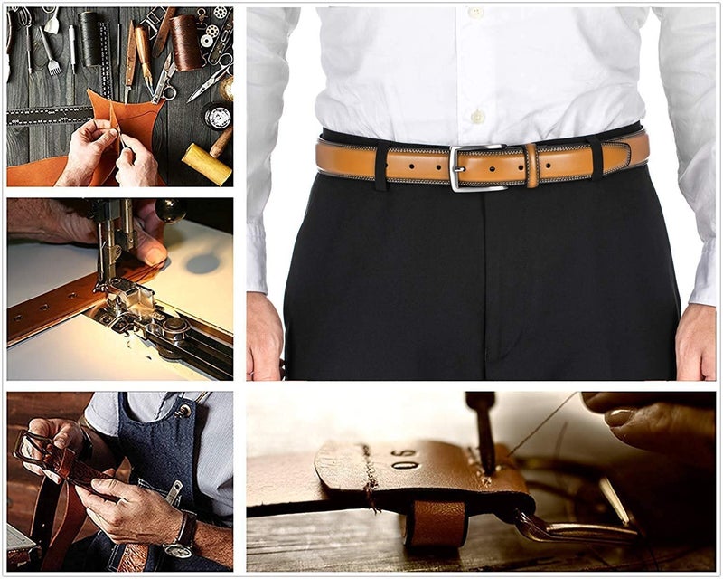 KM Legend Men's Genuine Leather Dress Belt with Premium Quality - Classic & Fashion Design for Work Business and Casual (esTan, 34) - Image 3